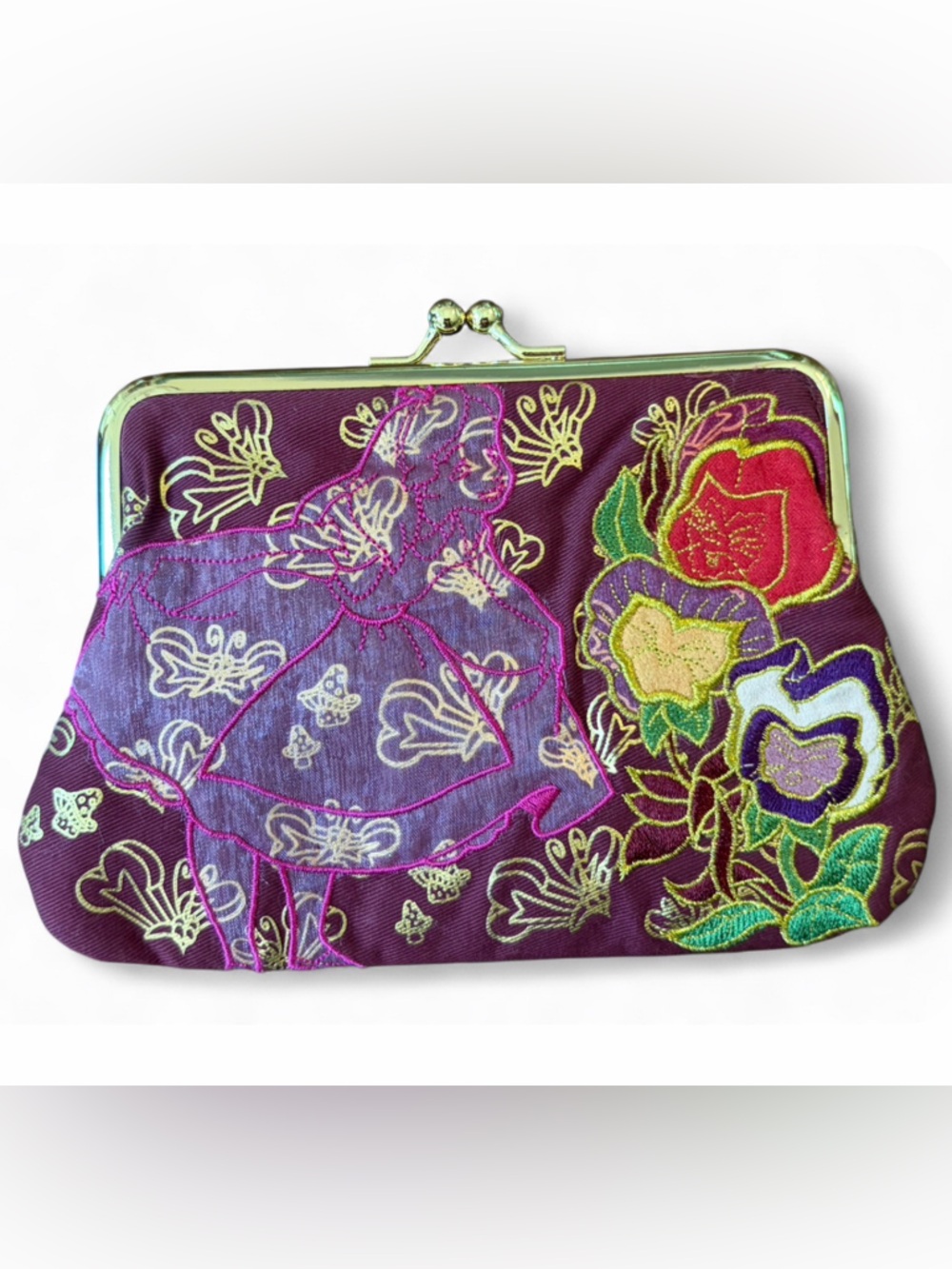 Disney Couture by Loop Embroidered Alice in Wonderland Clutch Coin Purse Bag